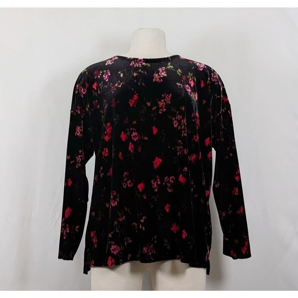 J.Jill Top Black Floral Velour Long Sleeve Women's Size XL Flaw